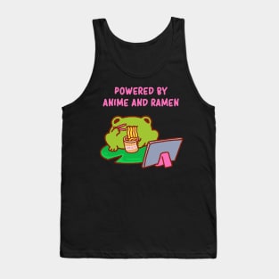 Powered by anime and ramen, anime fan, funny anime quote, cute anime lover frog Tank Top